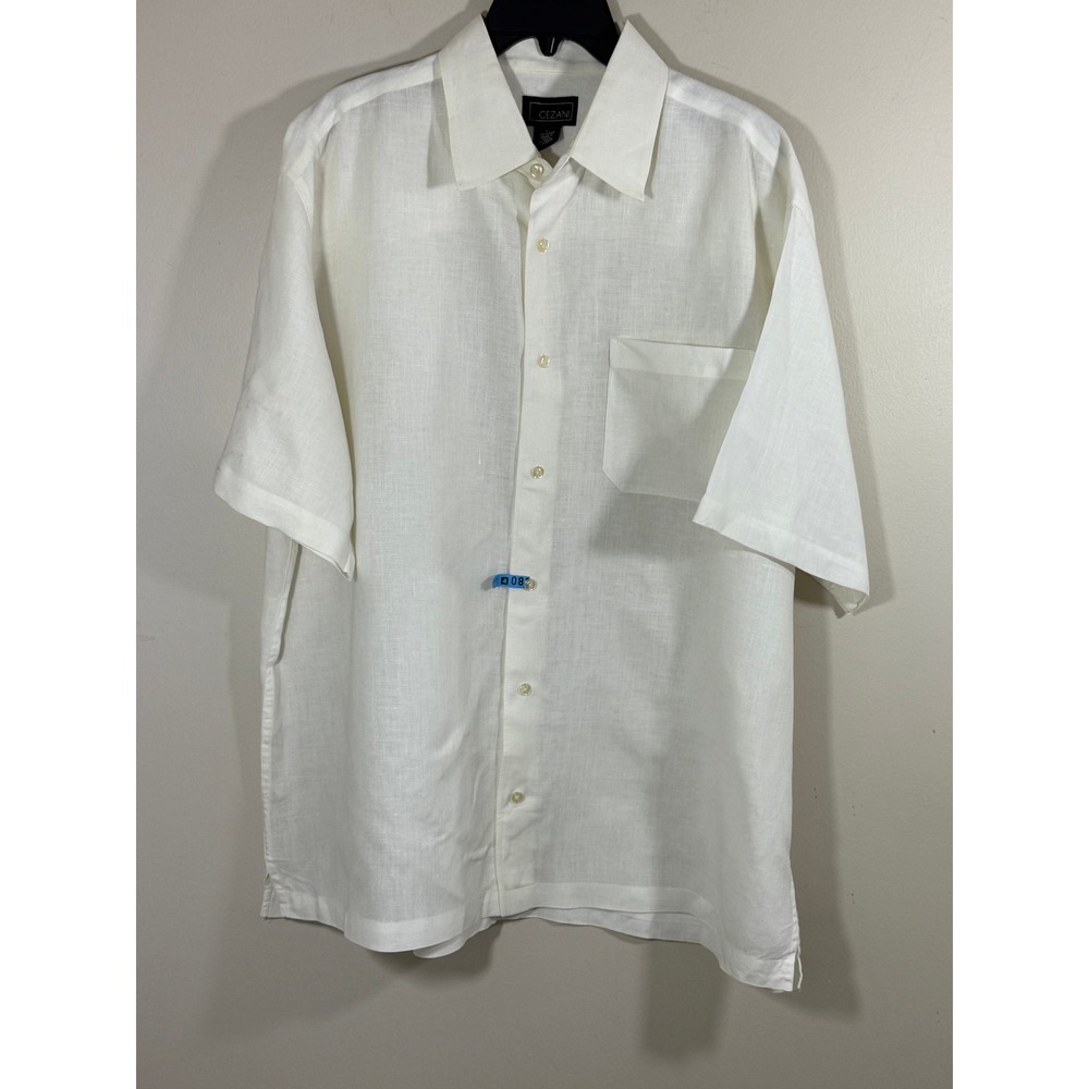 Cezani Linen Shirt Men's L White Camp Button Up Short Sleeve Coastal